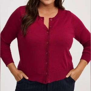 Torrid Cranberry Fitted Crew Cardigan Lightweight Sweater 4X NWT